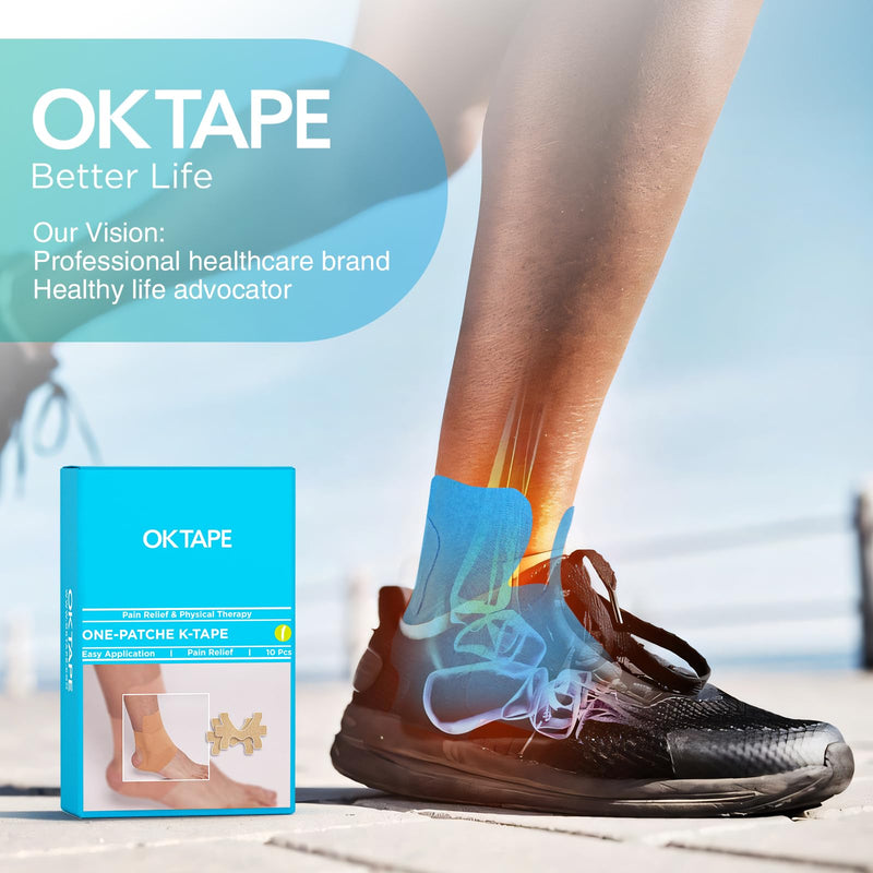 OK TAPE Precut Kinesiology Ankle Tape, 10 Pcs, Pain Relief, Prevent Ankle Sprain, Provide Support for Ankle Ligament, Elastic Athletic Tape, Breathable K Tape for Daily use - Black