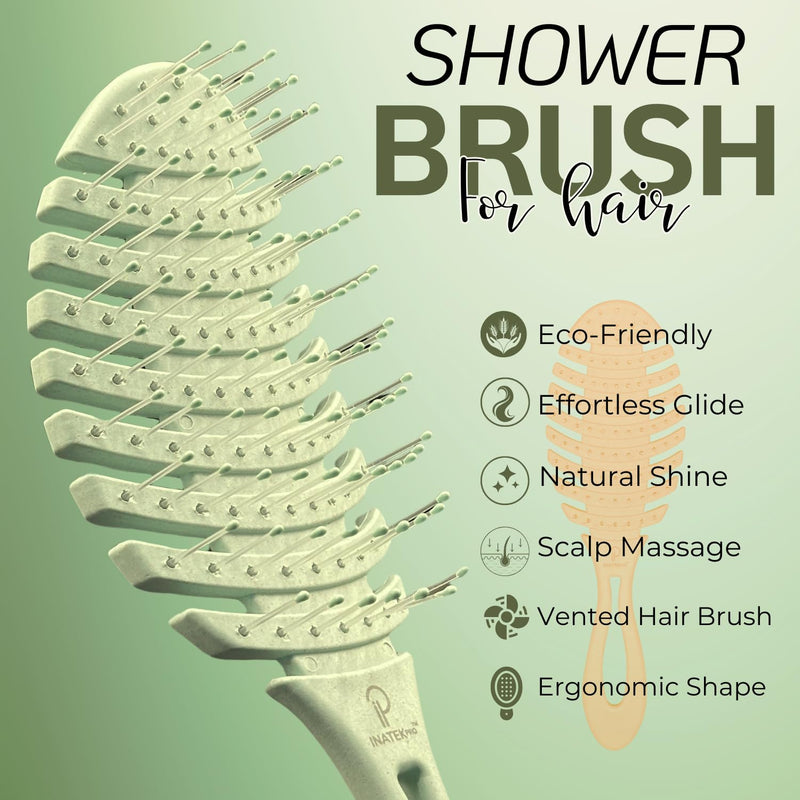2 Pack - Inatekpro 100% Bio-Friendly Natural Wheat Straw Detangling Brush - Ultra-soft Bristles Detangler Brush For Curly, Straight, Wet & Dry Hair (Green & Orange) Green & Orange