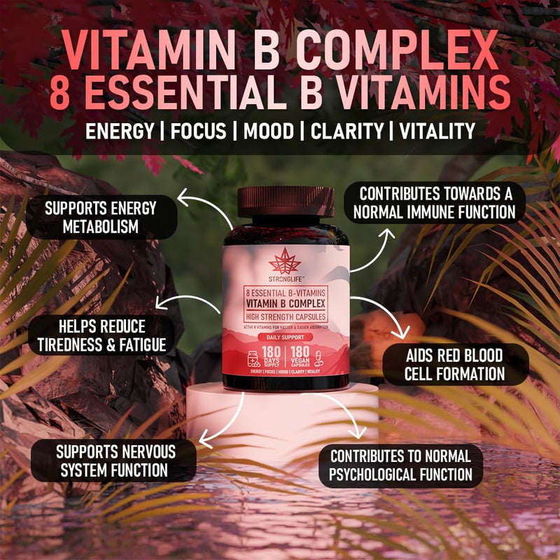 Vitamin B Complex Capsules 2000mg - 180 Vegan Capsules – High Strength – 180 Days Supply – for Men & Women