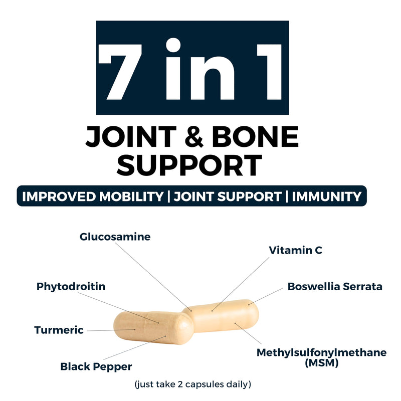 Glucosamine Joint Care Support Supplement 7-in-1 High Strength Complex with Vegan Chondroitin, Turmeric, Vitamin C, MSM, Boswellia Serrata & Black Pepper – 60 Capsules – Flexi Pact by Nutripact