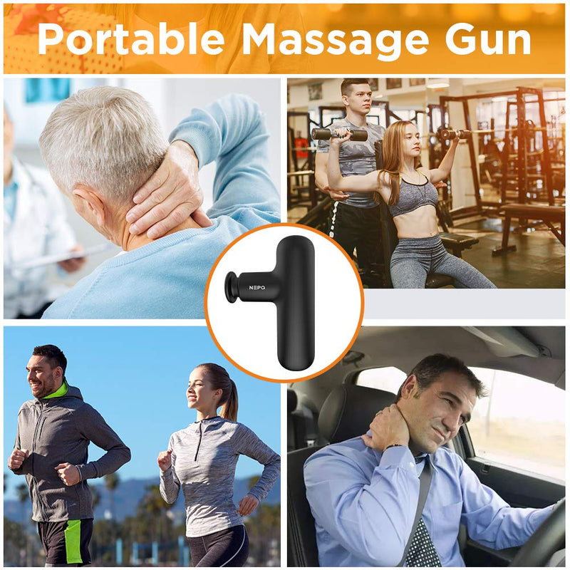 [Australia] - Mini Massage Gun, Powerful Fascial Gun Portable Deep Tissue Percussion Muscle Back Head Massager for Pain Relief with 4 Massage Heads High-Intensity Vibration Rechargeable Small Massage Gun Black 