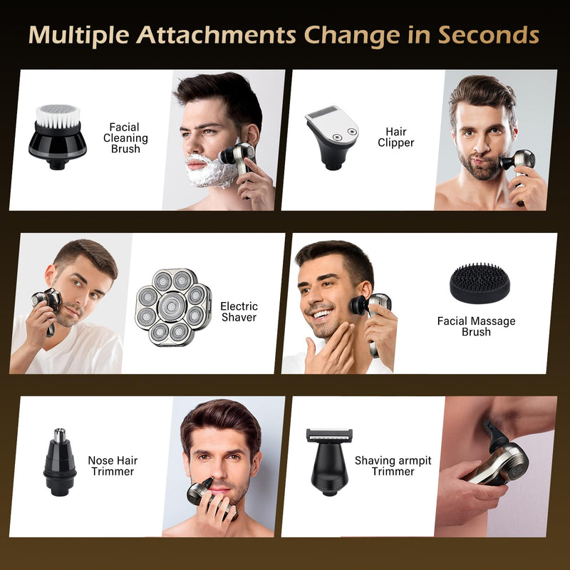 [Australia] - 9 Floating Heads Detachable Head Shavers,6 in 1 Electric Razor IPX6 Waterproof for Bald Men, Wet Dry Mens Grooming Kit,LED Display Rechargeable 9D Rotary Shaver Grooming Kit with Type-C Charge 