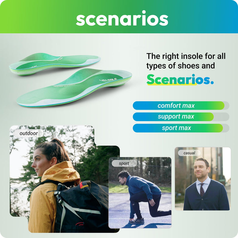 [Australia] - VALSOLE Orthopedic insoles, plantar fasciitis shoe insoles, for heel spurs, flat feet, foot pain, comfort men's and women's insoles, suitable for sports and work shoes... 38.5-41 EU-26.1cm green 