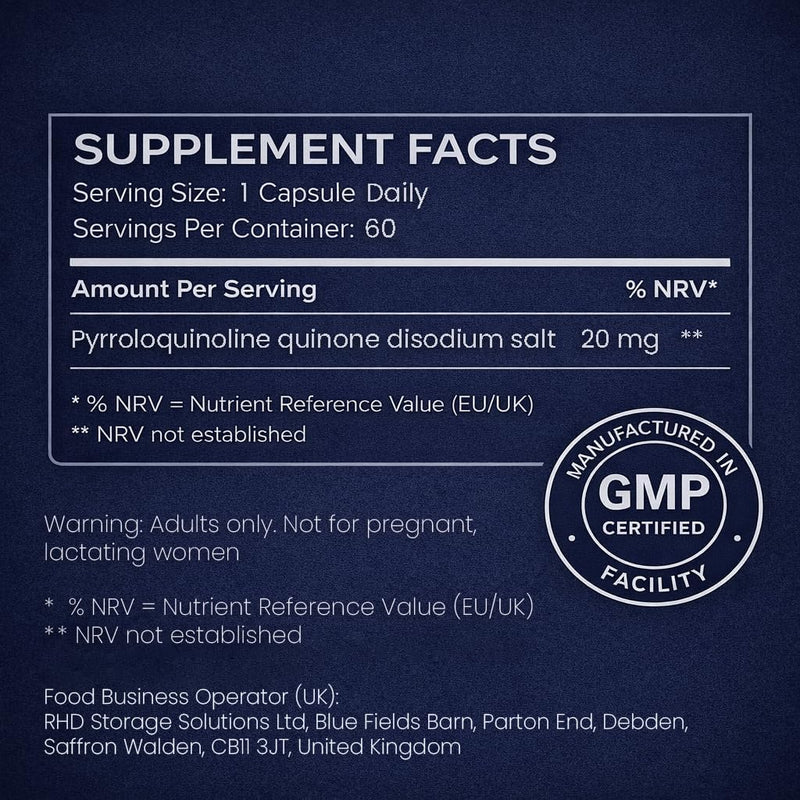 Welzo PQQ 20mg – 99%+ Ultra High Purity Pyrroloquinoline Quinone – Bio-Identical Mitochondrial & Cellular Energy Support – High Potency Antioxidant – 60 Capsules