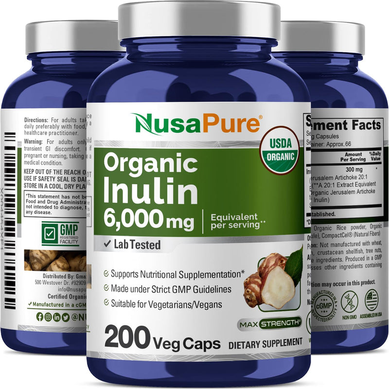[Australia] - NusaPure Inulin Powder 20:1 Extract, 300 mg Equivalent to 6,000mg | 200 Veggie Capsules |USDA Organic and Non-GMO Supplement 