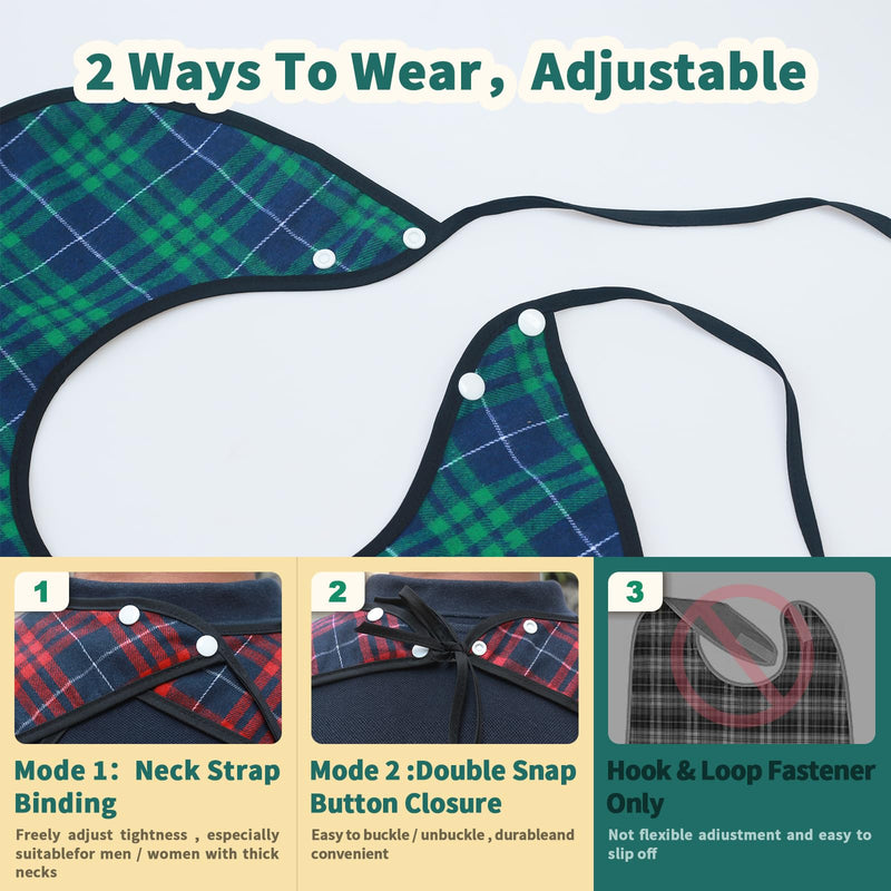 [Australia] - Adult Bibs for Men Pack of 3 - Reusable Bibs for Adult Eating, Clothing Protector with Crumb Catcher, Waterproof & Machine Washable Large Bids for Elderly Seniors Gifts for Men/Dad/Father 
