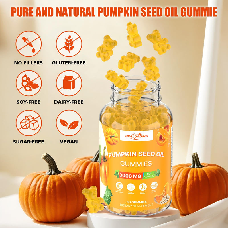[Australia] - Pumpkin Seed Oil with Saw Palmetto: Pumpkin Seed Oil Gummies Extract Sugar-Free 3000mg Per Serving for Hair Growth Urinary Bladder & Prostate Health Non-GMO 