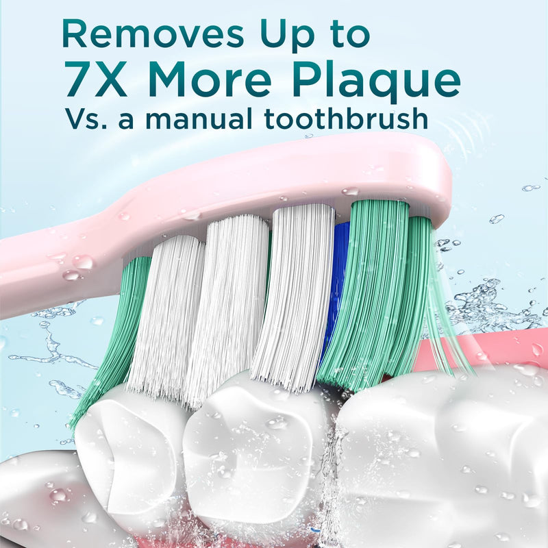 Electric Toothbrush for Adults with 8 Brush Heads, Sonic Toothbrush Rechargeable with a Holder & Travel Case, 2.5 Hours Charge for 120 Days Use Pink 1 Count (Pack of 1)