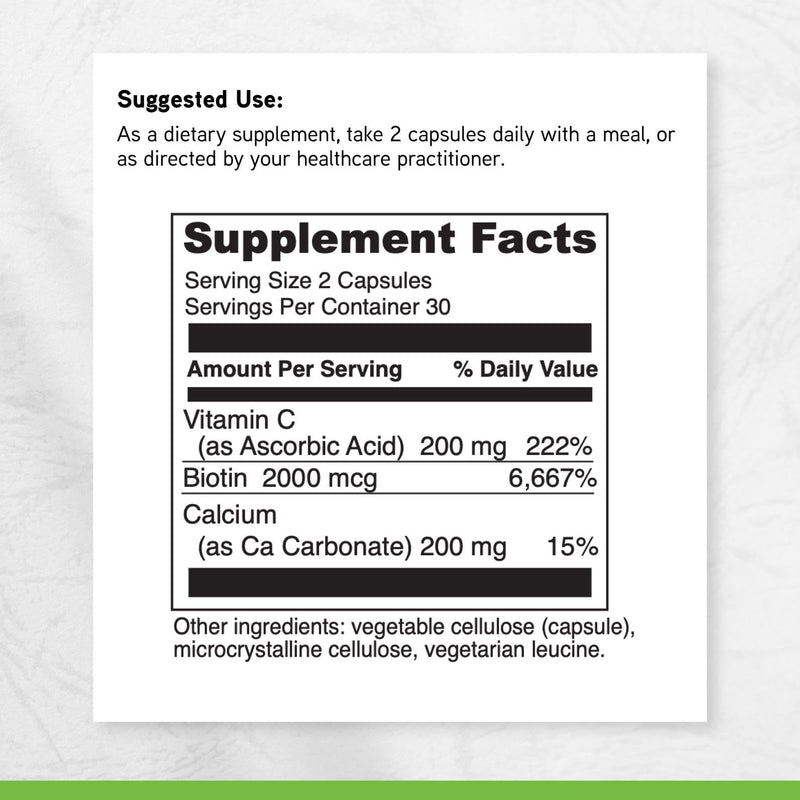DAVINCI Labs Biotin - Supports Skin & Hair Health, Intestinal Flora Function* - Dietary Supplement with Vitamin C & Calcium as Ca Carbonate - Vegetarian - Gluten-Free - 60 Capsules 60 Count (Pack of 1)