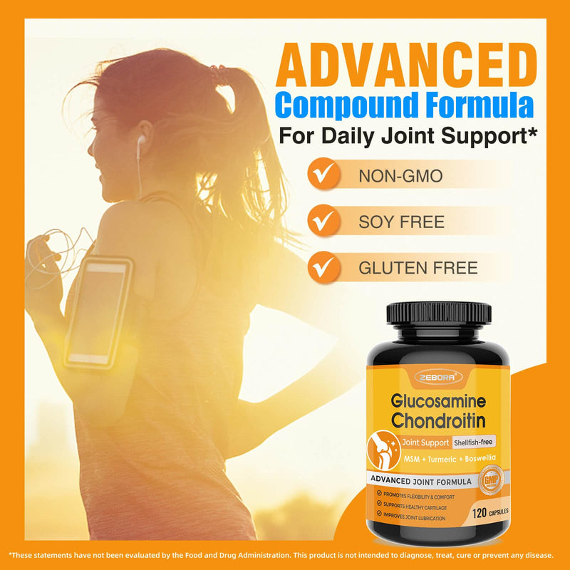 [Australia] - ZEBORA Glucosamine Chondroitin Joint Support Supplement, with MSM Turmeric Boswellia, Glucosamine Sulfate, Glucosamine Chondroitin MSM, for Joint Health & Relief Nutritional Supplements, 120 Capsules 120 Count (Pack of 1) 