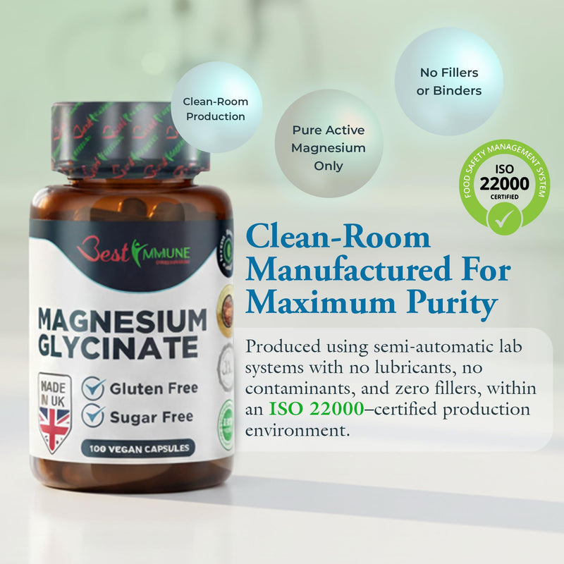 Best Immune, Magnesium Glycinate 1000mg per Serving - High Strength Magnesium Supplement for Absorption Bioavailability - Ideal for Energy Wellness, 120 Vegan Capsules 120 count (Pack of 1)