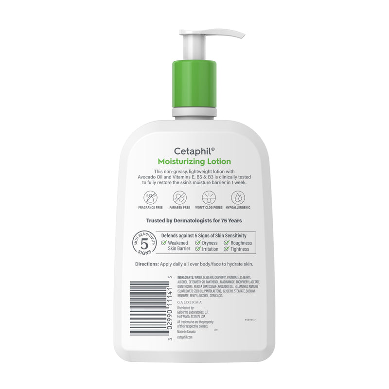 Cetaphil Moisturizing Face & Body Lotion, Sensitive Skin, 20oz | Fragrance-Free, Hypoallergenic, Non-Comedogenic, Hydrates Dry Sensitive Skin, Dermatologist Recommended, Large 20 Oz 20 Fl Oz (Pack of 1)
