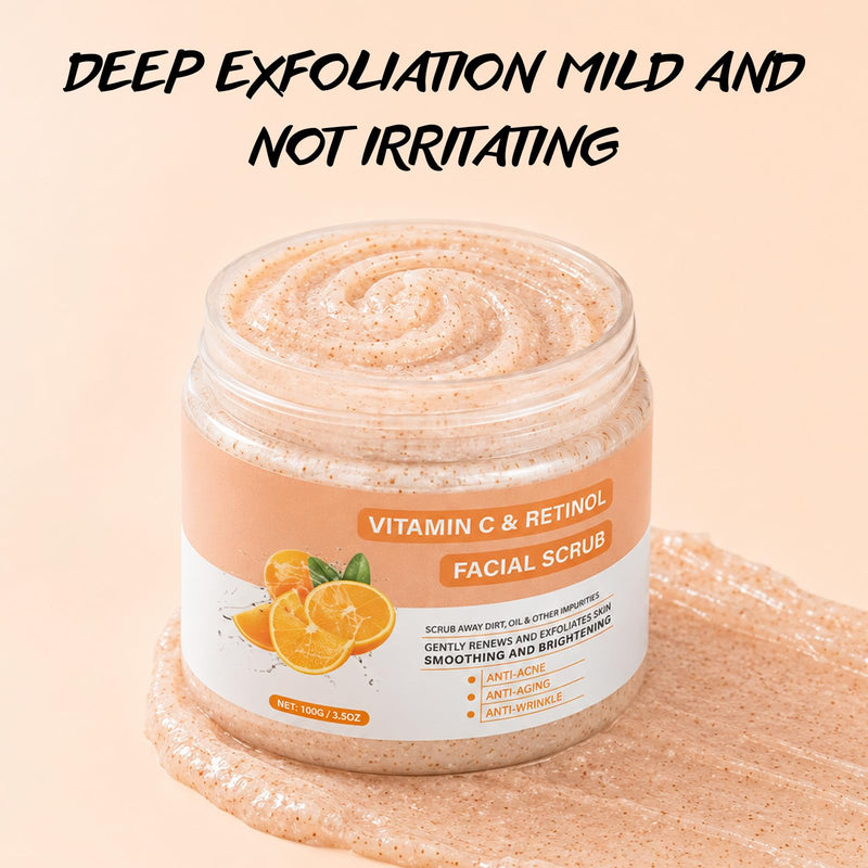 Vitamin C and Retinol Face Scrub, Facial Scrub Exfoliating Clears Blackheads, Improve Dark Spot and Acne 100g/3.5oz