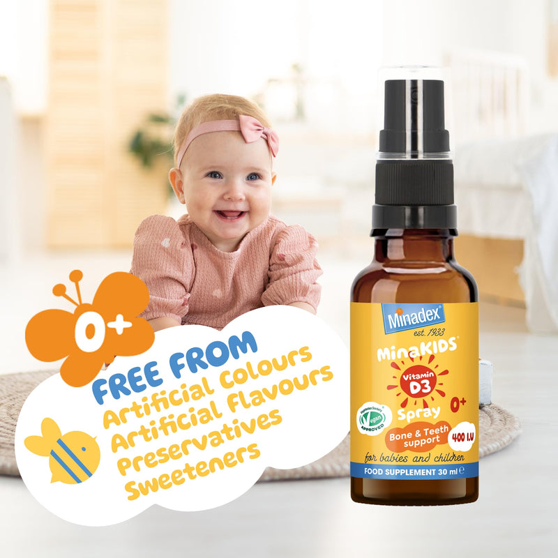 MinaKIDS Vitamin D3 Spray – Yummy Orange Flavoured Vitamins for Babies and Children with 400 I.U D3, Recommended for Bone & Teeth Support, Helps Immune and Nervous Systems, Sugar-Free, Vegan