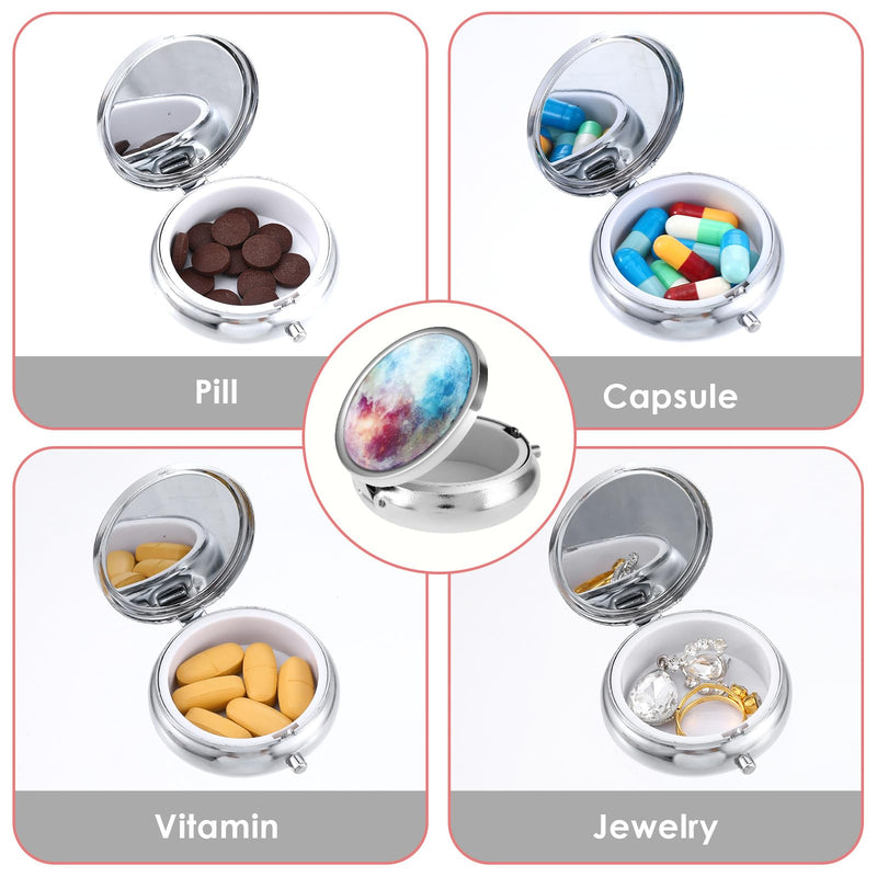 Pill Box, 2 Pcs Compartment Small Pill Case Pocket Medicine Organizer Metal Pill Container Holder for Vitamins, Medication, Fish Oil and Supplements