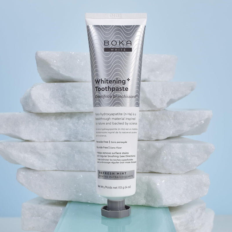 Boka Fluoride Free Toothpaste, Nano Hydroxyapatite Toothpaste, Appropriate for Sensitive Teeth, for Adult, Kids Oral Care - Whitening* Refresh Mint, 4 Fl Oz 1Pk US Manufactured B. Whitening 4 Ounce (Pack of 1)