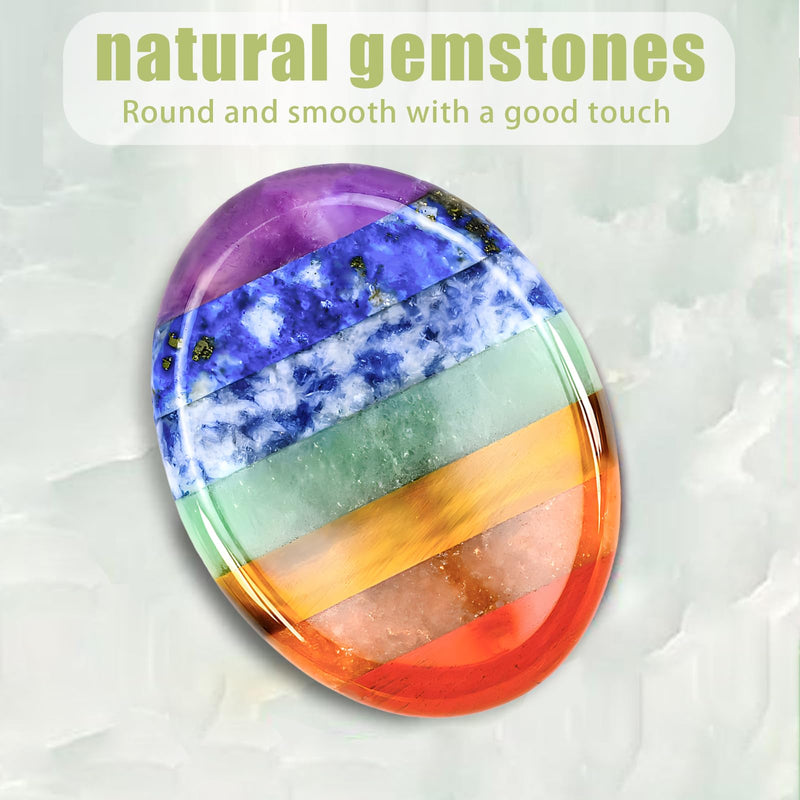 [Australia] - Pack of 2 Chakra Crystals Thumb Stones, Crystal Worry Stone Healing Stones Gemstones Lucky Charm Oval Palm, 7 Chakra Worry Stone, Palm Stone for Meditation Reiki Balancing with Box, Card 