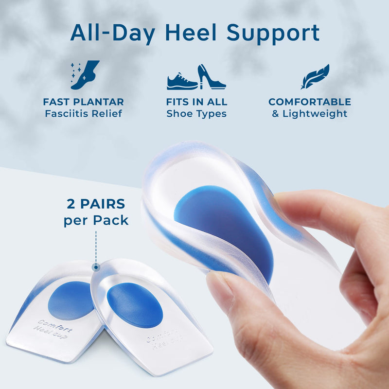 [Australia] - Heel Cushions for Heel Pain Relief (4 Pack) - Gel Heel Cushion Inserts, Gel Heel Cups Heel Pain Relief, Heel Pads Shoes, Heel Support Heel Inserts Men Women Plantar Fasciitis Heel Cup Heel Spur Men 7-13 US 