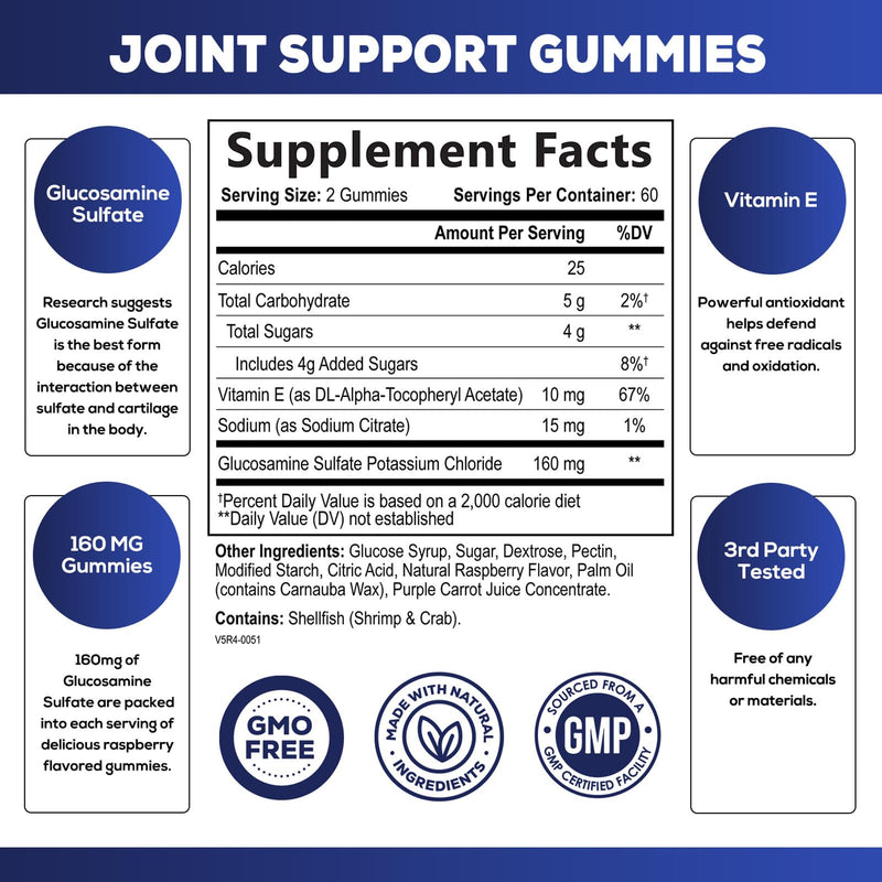 [Australia] - Joint Support Supplement - Extra Strength Glucosamine Joint Support Gummy - Joint Health Support & Flexibility for Back, Knees, & Hands - Vitamin E for Immune Support for Women & Men - 120 Gummies 120 Count (Pack of 1) 