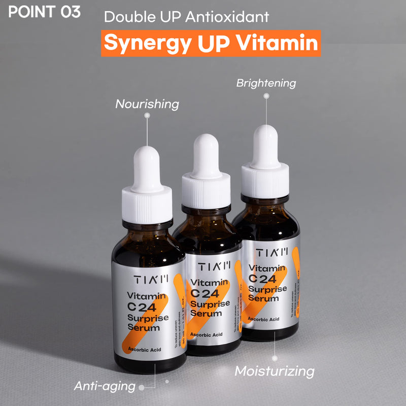 TIAM Vitamin C24 Surprise Serum, 1.01 fl oz, Glow-Boosting & Anti-Aging with Vitamin E and Ferulic Acid for Dull Skin and Fine Lines, Korean Skin Care