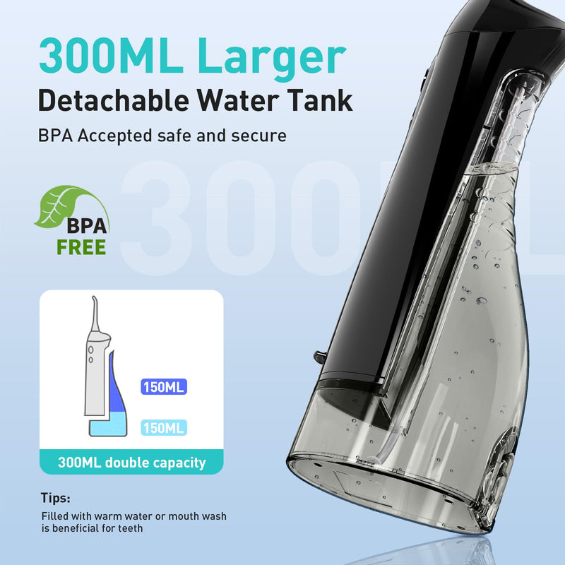 [Australia] - COSLUS Water Dental Flosser Teeth Pick: Portable Cordless Oral Irrigator 300ML Rechargeable Travel Irrigation Cleaner IPX7 Waterproof Electric Waterflosser Flossing Machine for Teeth Cleaning F5020E Dark Black 