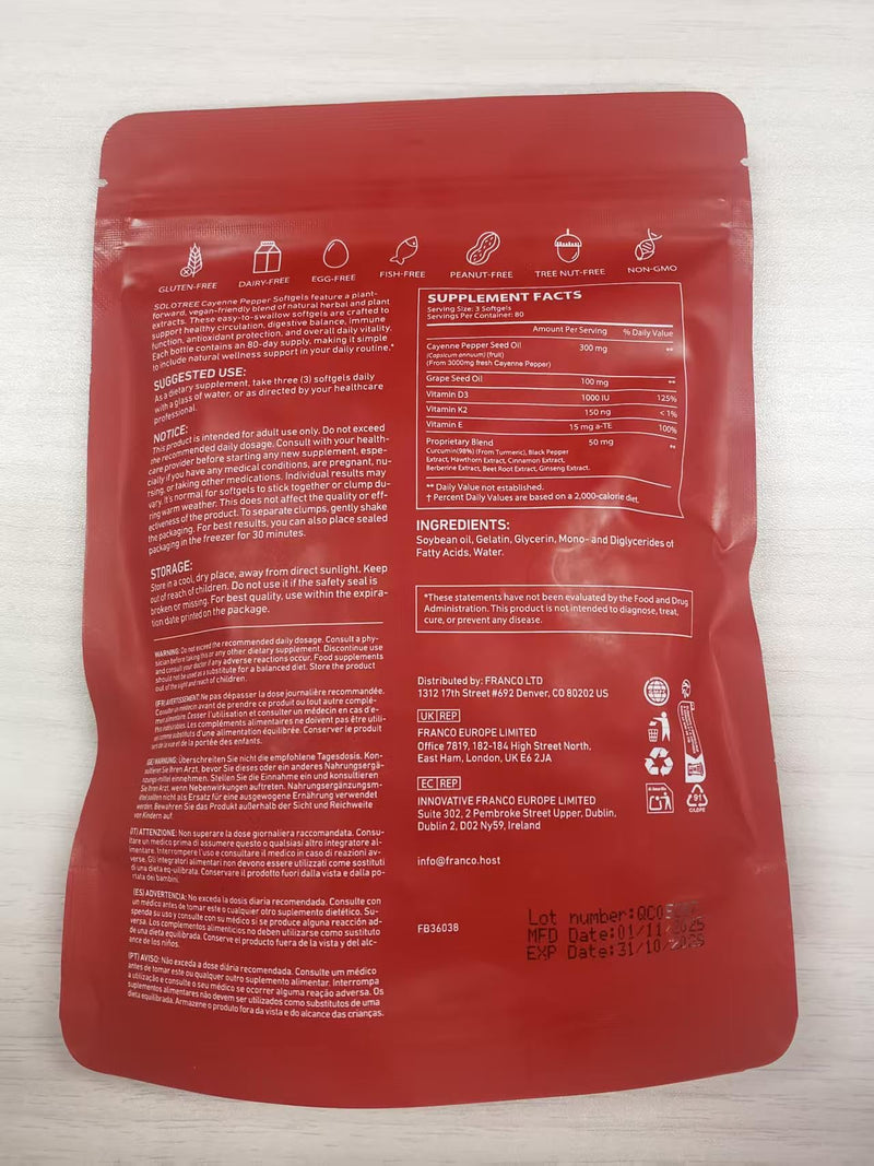 Cayenne Pepper Softgels, 12-in-1 3000mg per Serving with Vitamins D3, K2 & E, Features Hawthorn, Beetroot & Turmeric, 240 Softgels Supports Leg Vein, Digestion Support, Immune System