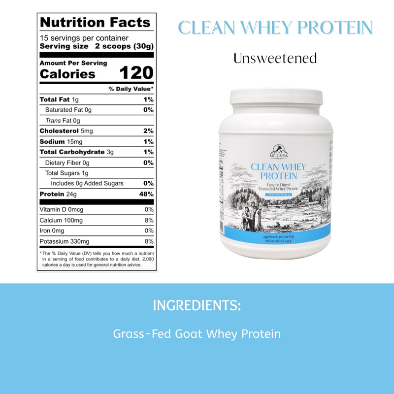 [Australia] - Mt. Capra Clean Whey Protein | Grass-Fed Undenatured Goat Whey Protein Powder | 24 g Protein Per Serving, All Natural, Non-GMO, High in Branch Chain Amino Acids | Unsweetened | 15 Servings - 16 oz 1 Pound (Pack of 1) 