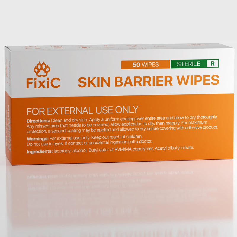 [Australia] - Fixic Skin Barrier Wipes - 50 PCS - Premium Skin Prep Protective Wipes - Skin Adhesive Wipes to Create the Barrier between Skin and Attachments - Skin Glue Wipes to Increase the Adhesive Tape Effect! Adhesive Barrier Wipes 