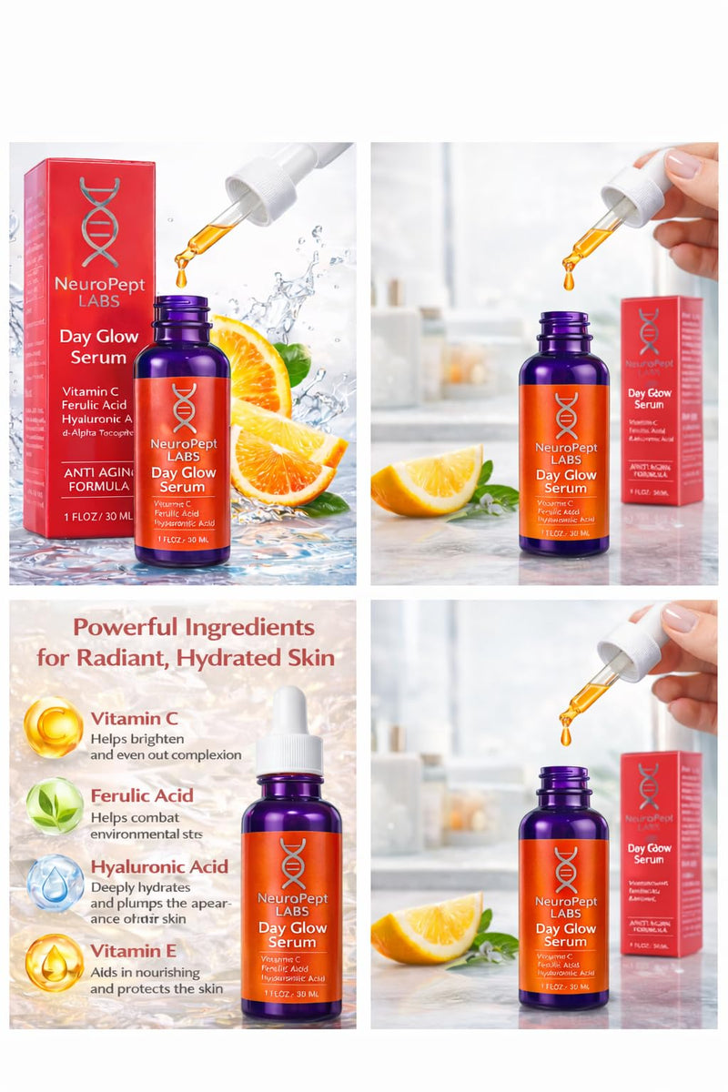 NeuroPept Labs Vitamin C Face Serum with Ferulic Acid & Hyaluronic Acid Brightening Anti-Aging Serum for Dark Spots & Fine Lines 1 oz