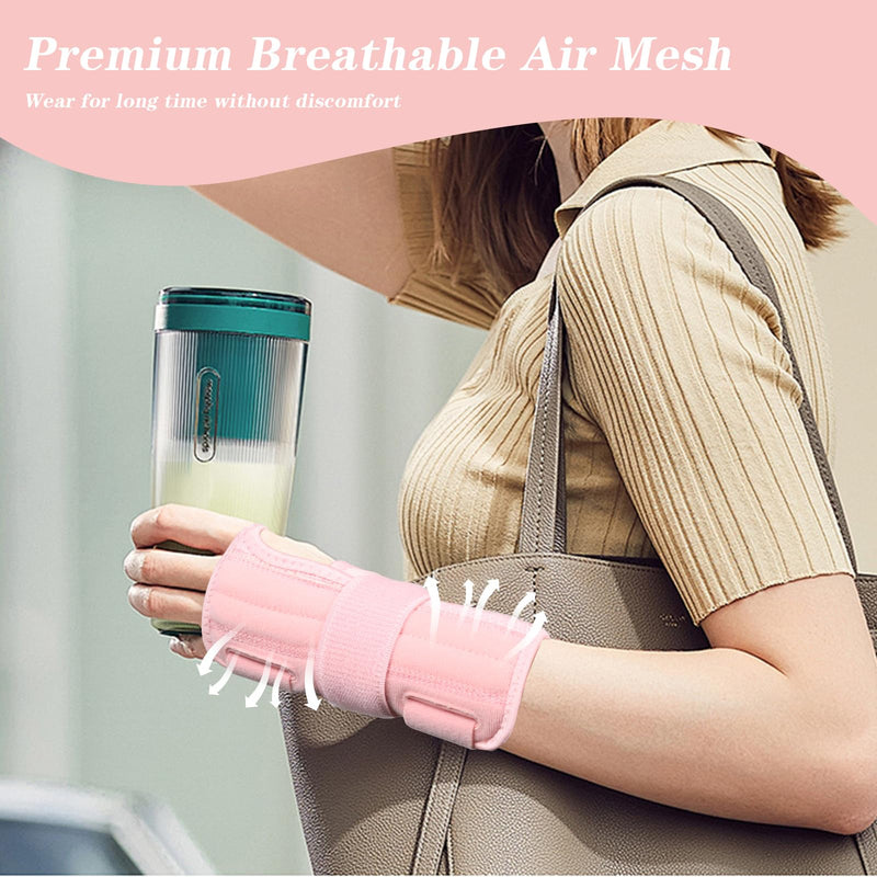 NuCamper Carpal Tunnel Wrist Brace Night Support for Men & Women, Adjustable Wrist Splint with 3 Straps and Metal Splint Stabilizer, Hand Brace for Pain Relief, Tendinitis - Right & Left Hands, S/M Pink-Right & Left