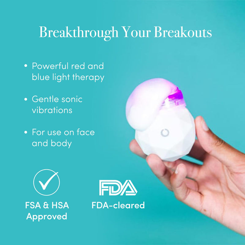 Revive Light Therapy Soniqué Mini Acne Cleanser, Battery-Operated Sonic Face Cleanser Brush with Blue & Red Light Therapy, Medical-Grade Acne Device for Face & Body, Water-Resistant