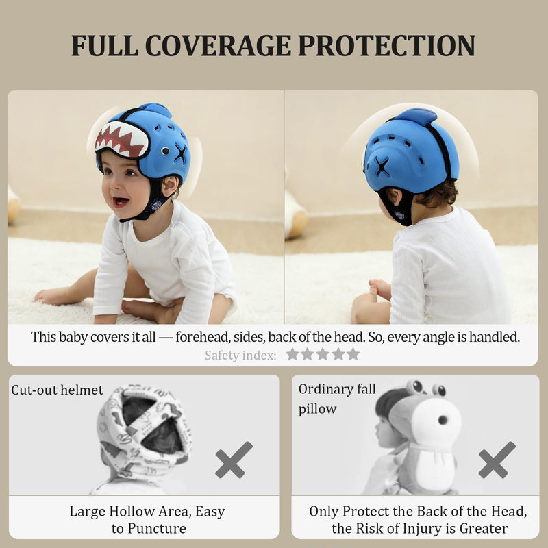 [Australia] - Baby Head Protector Baby Helmet for Crawling and Walking - No Bumps and Soft Safety Peak - Ultra Light and Adjustable Baby Head Protector Suitable for Babies 6-24 Months-Shark Shark 