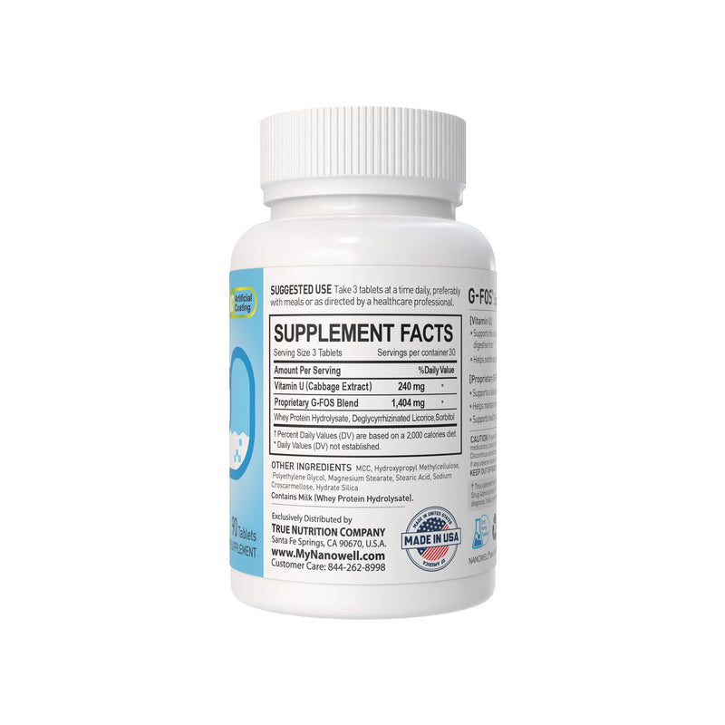 NANOWELL G-FOS Digestive Health Supplement, Vitamin U - 90 Tablets X 2 Bottles for 2 Months (180 Count) 90 Count (Pack of 2)