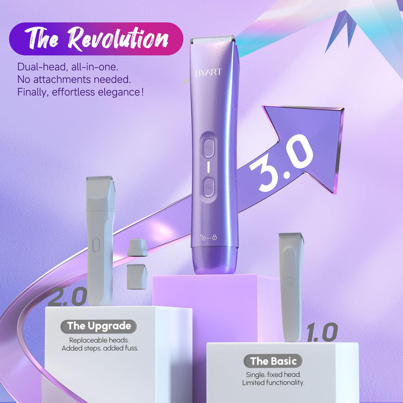 Bikini Trimmer for Women Dual Head - IPX7 Waterproof & Painless Electric Razors for Beauty, Pubic Hair, Face, Legs & Underarms– Portable Cordless Shaver with Fast Charging (Purple) Voyager Violet