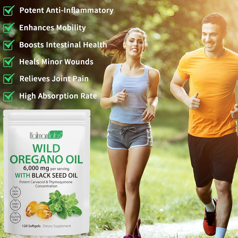 Oil of Oregano with Black Seed Oil, 2 in 1 6000mg Oregano Oil Capsules Organic,165mg Carvacrol, Easy to Swallow, Plant Based, Non-GMO, Gluten Free & Immune Support - 120Count