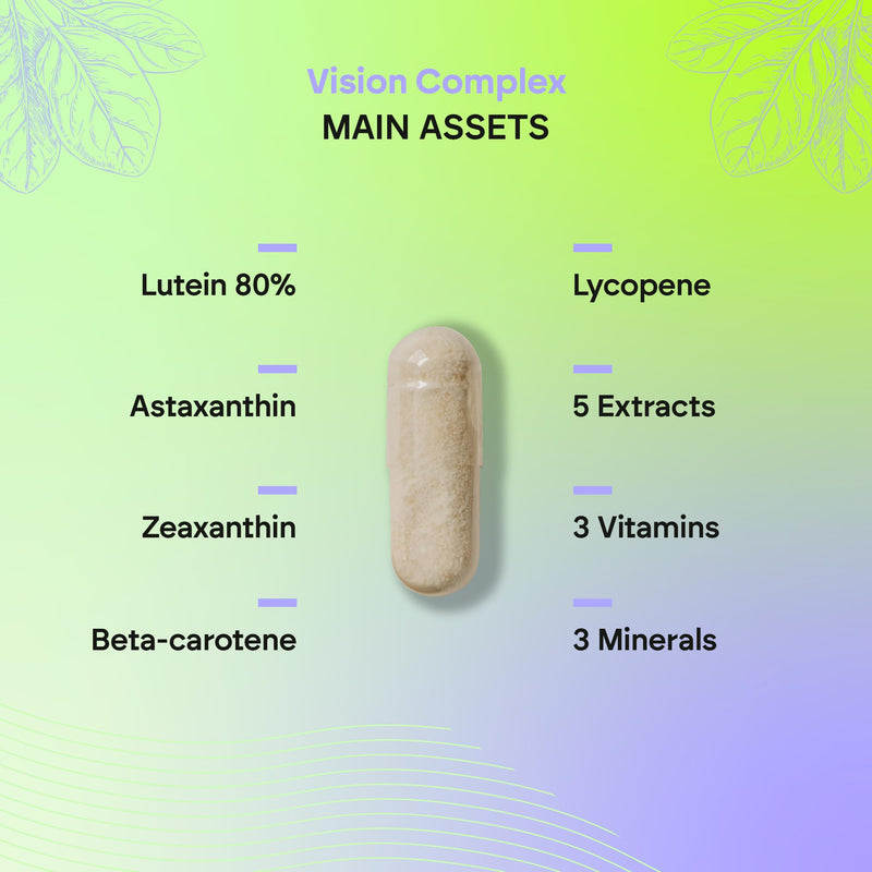 Vision Complex Lutein + Zeaxanthin + Astaxanthin - Vitamins C E and A - Complex 18 Ingredients with Zinc Selenium Copper Lycopeno + Thiamine Riboflavin - 60 Capsules Nutralie