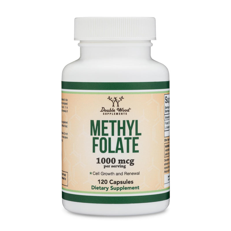 Methylfolate 1,000mcg, 120 Capsules (Third Party Tested Methyl Folate Supplement) Methylated Folate is a More Active Form of Folate Than Folic Acid (Non-GMO, Vegan Safe) by Double Wood (Pack of 2) 120 Count (Pack of 2)