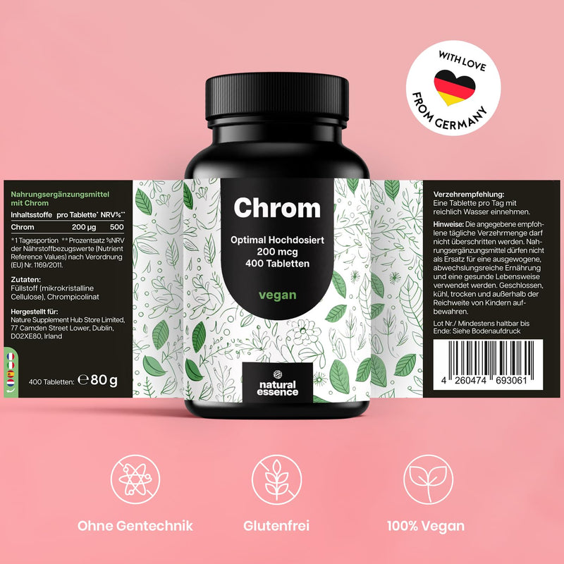 [Australia] - Chromium tablets made from chromium picolinate - 400 tablets in high doses with 200 mcg chromium per tablet - vegan and produced in Germany Original 