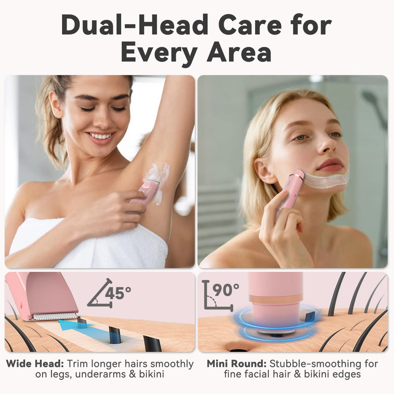 [Australia] - Bikini Trimmer for Women – Waterproof Electric Razor with Stainless Steel Blades, Rechargeable Battery, Pubic Hair Shaver for Women, Facial & Body Hair Remover, Pink Petal Pink 