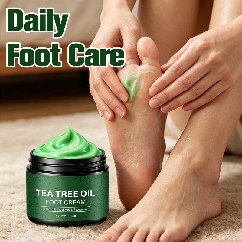Tea Tree Oil Foot Cream 50g, with Vitamin E, Aloe Vera & Peppermint, Nourishing & Hydrating Foot Balm for Dry Feet Care, Travel-Size Foot Care Products (2PCS)
