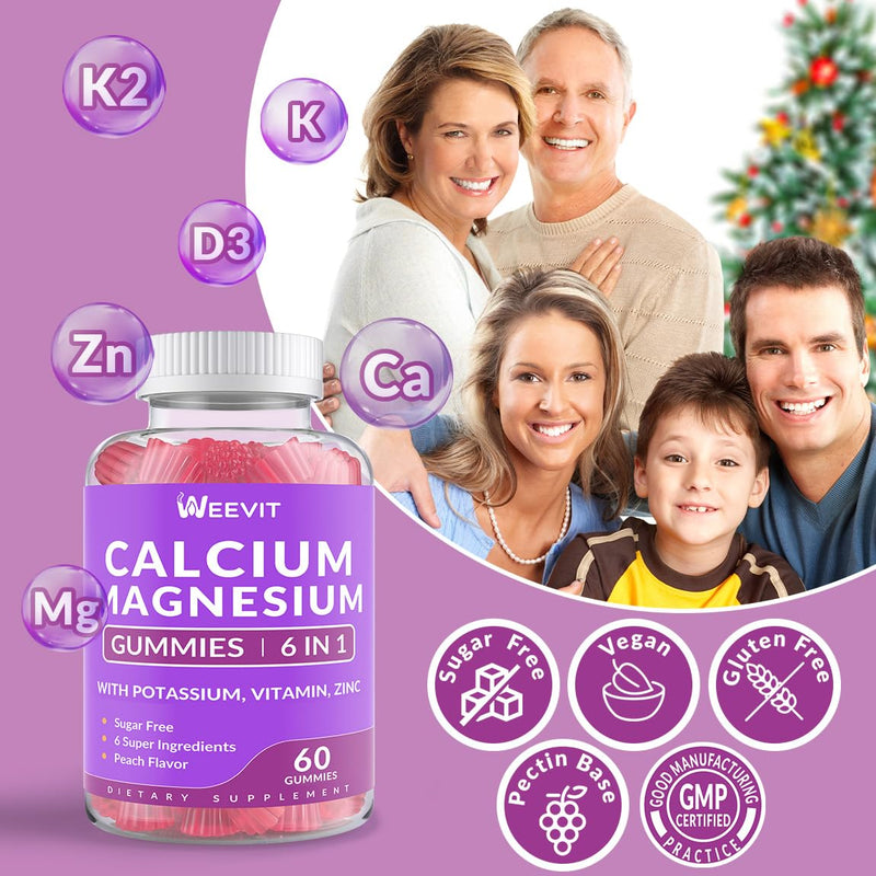 Calcium Gummies, Calcium Supplement for Women, Calcium Magnesium Zinc | Calcium with Vitamin D3 K2, Potassium for Bone, Muscle & Immune, Sugar Free, Vegan 60 Count (Pack of 2)