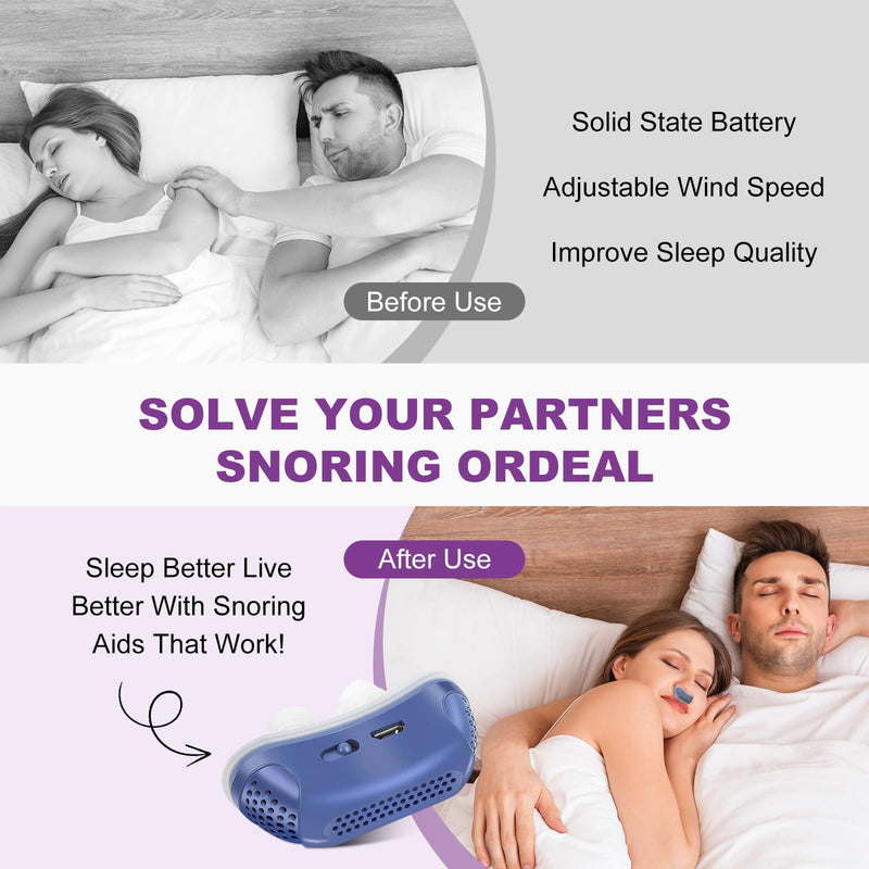 Anti Snoring Devices, Effective Snoring Prevention, Twin Turbine Electric Adjustable and Breathable, Adjustable Wind Speed, Snoring Solution for Men and Women, Suitable for All Nose Shapes. Blue - 013