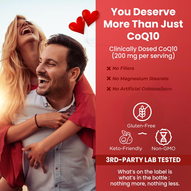 CoQ10 Supplement Capsules from Ubiquinone| Coenzyme Q10 200mg Capsules Potent Antioxidant Supplement Support Heart Health & Energy Production with Highest Bioavailability - 60 Count