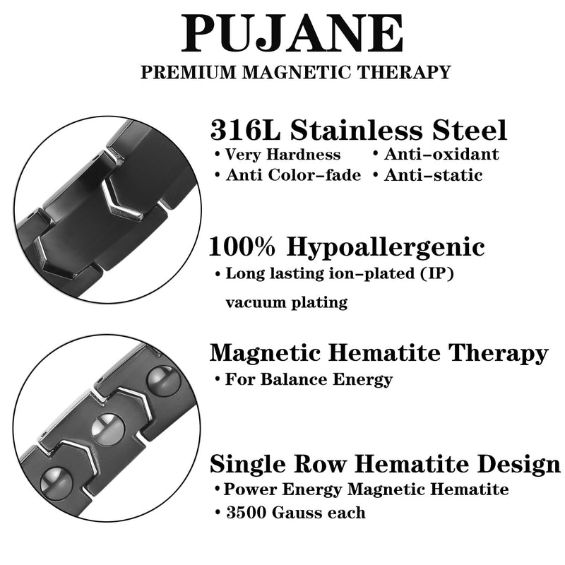 [Australia] - Magnetic Hematite Bracelets for Men Women 316L Stainless Steel Power Balance Energy Magnets Stones Bracelet Jewelry Gift with Adjustment Tool Black 