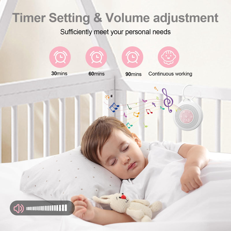 [Australia] - White Noise Machine Baby, sleep aid for babies with 2000 mAh battery, portable sound machine for adults, 21 soothing sounds, white noise sound machine with child safety lock for stroller swings (pink). 