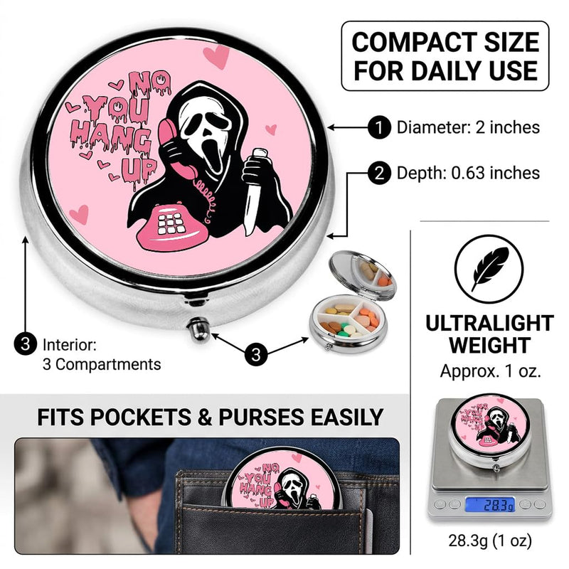 Pill Box 3 Compartment Small Pill Case,Portable for Pocket or Purse Pill Organizer Pill Container Holder with Mirror to Hold Vitamins, Medication, Fish Oil and Supplements (Ghost) Ghost