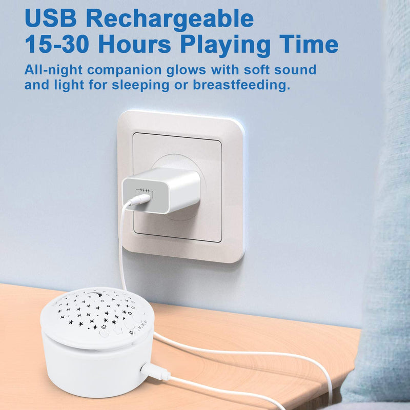 [Australia] - Baby Sleep Soother, White Noise Rechargeable Baby Projector Night Light, Portable Sound Machine with 18 Soothing Sounds, Plush Toy Gifts Bear for Infants with Cry Sensor 