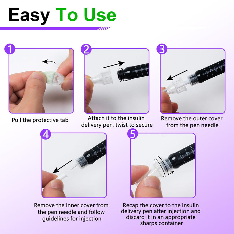 [Australia] - Insulin Pen Needles 31G 5mm (3/16"), Diabetic Needles for Insulin Injections, 100 Ct, Universal Fit, Compatible with Most Pen Injector Device, Super Thin for Diabetes Comfortable Injection 