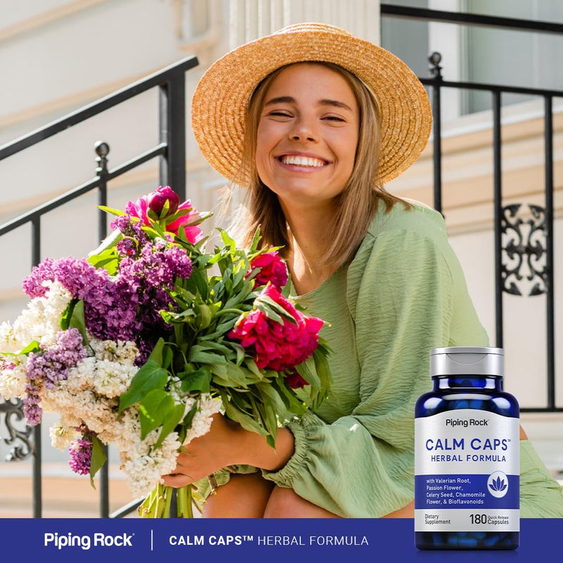 [Australia] - Piping Rock Calm Capsules | 180 Pills | Herbal Blend | with Chamomile, Valerian, and Passion Flower | Non-GMO, Gluten Free Supplement 