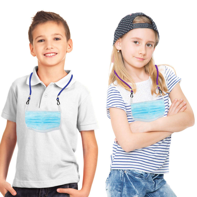 [Australia] - Adjustable Mask Lanyard Extra Long Face Mask Neck Strap Hanger/Holder, Elastic Rope with Double Clips & Snap Button, Great for Kids & Adults, Value Pack of 5 Black, Blue, Navy, Orange, Green 